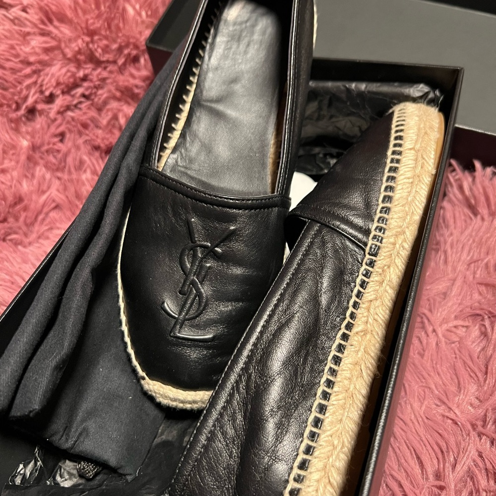 Yves Saint Laurent Black Leather Espadrilles for Men